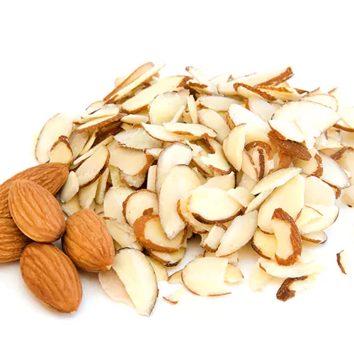 Close up shot of sliced raw almonds